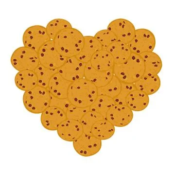 Heart Chocolate chip cookie set, Freshly baked Four cookies on white backgrou Stock Illustration
