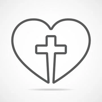 Heart with Christian cross inside. Vector illustration. Stock Illustration