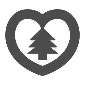 Heart with Christmas tree solid icon, Christmas concept, Decorative heart shape 库存插图