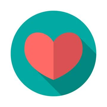 Heart circle icon with long shadow. Flat design style. Stock Illustration