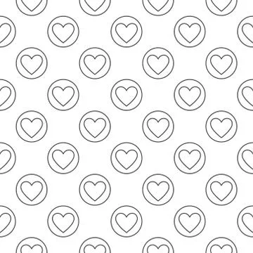 Heart in Circle vector linear geometric seamless pattern Stock Illustration