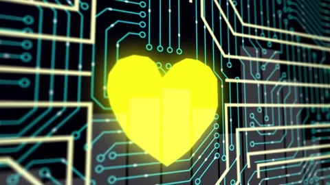 Heart with circuit board. Technology. Loopable. Blue. More color options in my Stock Footage 96434723