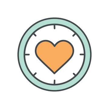 Heart clock icon. A clock with a heart in the center. Represents love, time.. Stock Illustration