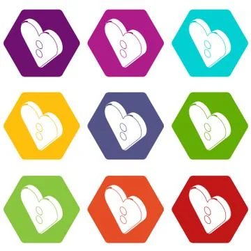 Heart clothes button icons set 9 vector 스톡 일러스트