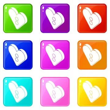 Heart clothes button icons set 9 color collection Illustrazione stock