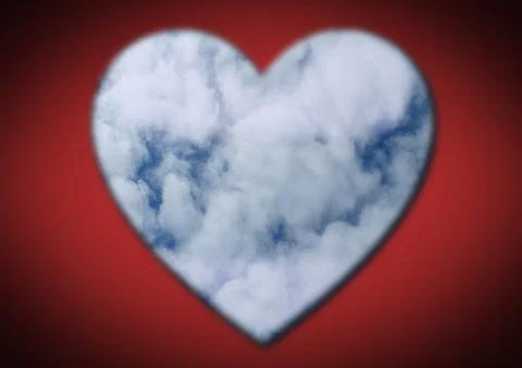 Heart of clouds with red background Иллюстрация