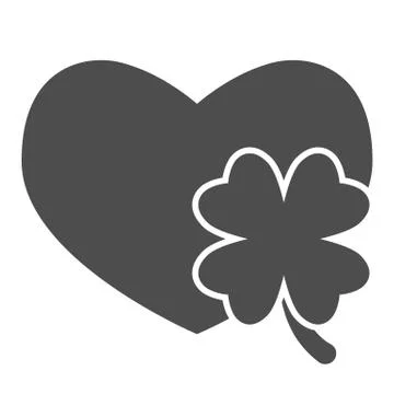 Heart with clover leaf solid icon. Love symbol and Patrick day shamrock glyph Illustrazione stock