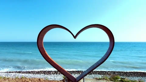 Heart on the coast of the sea in Cyprus. Heart sea view point. Stock Footage 178771753