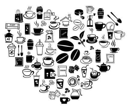 Heart coffee icon set Stock Illustration