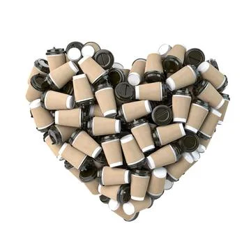 Heart from coffee paper cups isolated on white. Stock Illustration