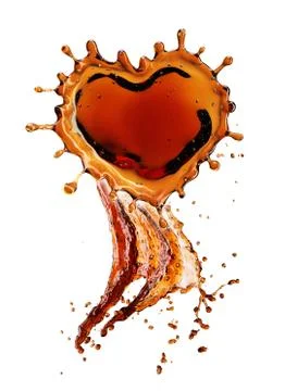 Heart from cola splash with bubbles isolated on white Illustrazione stock