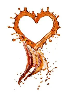 Heart from cola splash with bubbles isolated on white Illustrazione stock