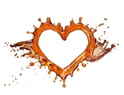 Heart from cola splash with bubbles isolated on white Illustrazione stock