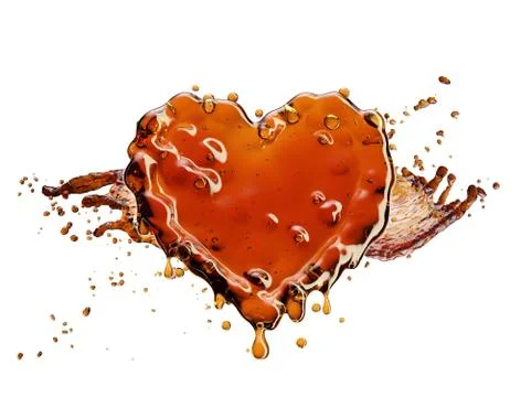 Heart from cola splash with bubbles isolated on white Illustrazione stock