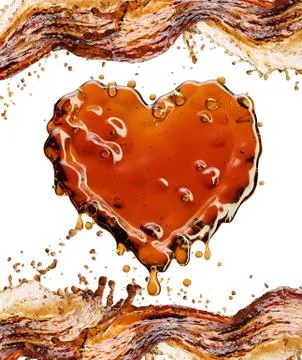 Heart from cola splash with bubbles isolated on white Illustrazione stock