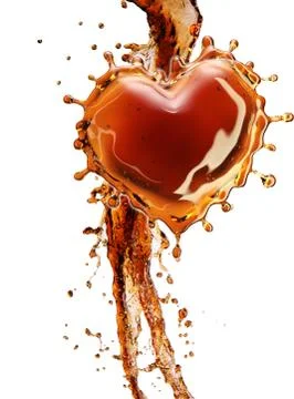 Heart from cola splash with bubbles isolated on white Illustrazione stock