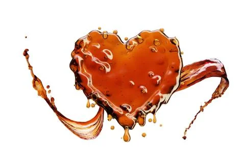 Heart from cola splash with bubbles isolated on white Illustrazione stock