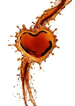 Heart from cola splash with bubbles isolated on white Ilustração Stock