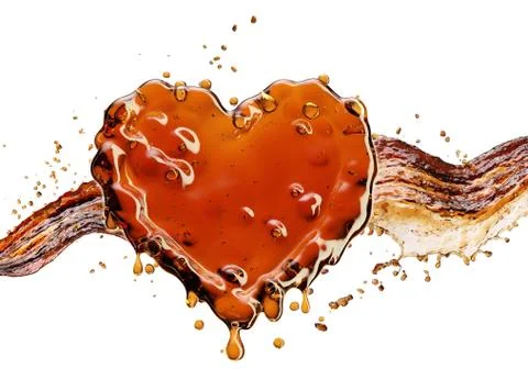 Heart from cola splash with bubbles isolated on white Illustrazione stock