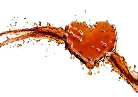 Heart from cola splash with bubbles isolated on white Stock Illustration