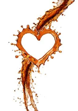 Heart from cola splash with bubbles isolated on white Illustrazione stock