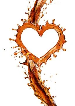 Heart from cola splash with bubbles isolated on white Stock Illustration