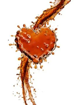 Heart from cola splash with bubbles isolated on white Stock Illustration