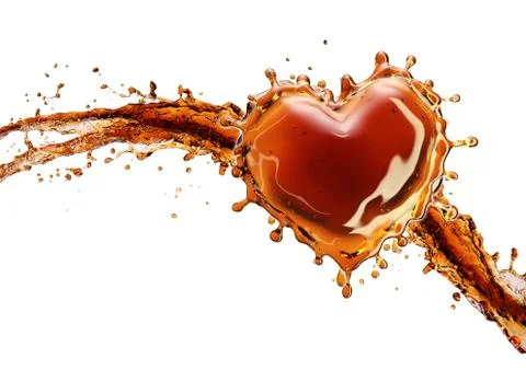 Heart from cola splash with bubbles isolated on white Stock Illustration
