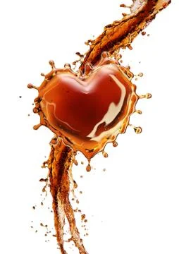 Heart from cola splash with bubbles isolated on white Illustrazione stock