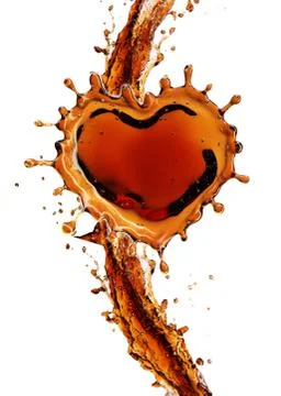 Heart from cola splash with bubbles isolated on white Stock Illustration