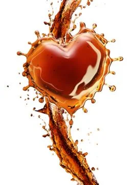 Heart from cola splash with bubbles isolated on white Stock Illustration
