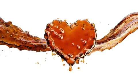 Heart from cola splash with bubbles isolated on white Illustrazione stock