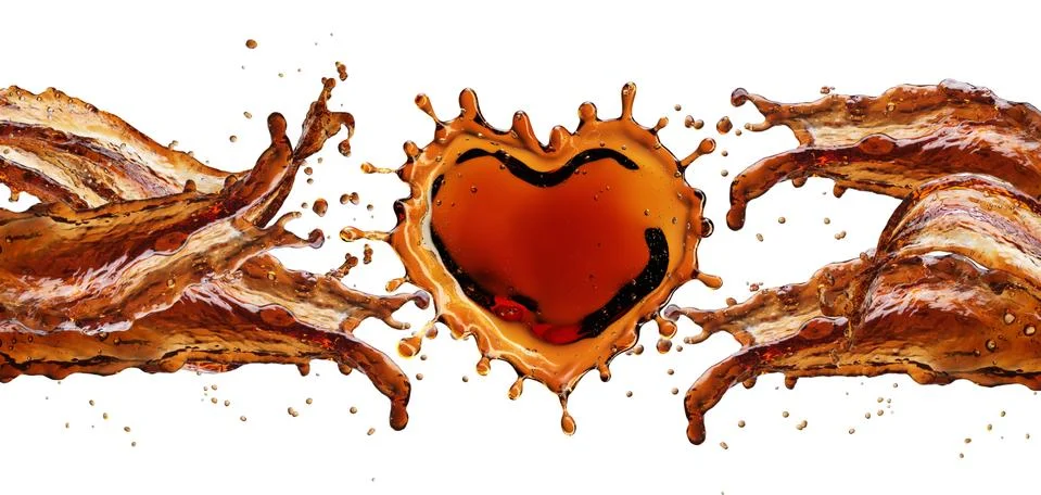 Heart from cola splash with bubbles isolated on white Stock Illustration