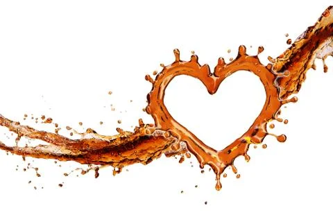 Heart from cola splash with bubbles isolated on white Stock Illustration