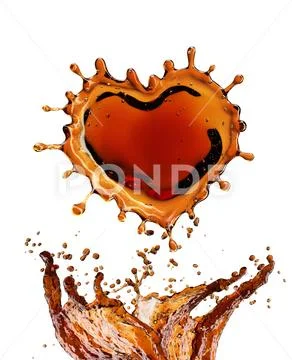 Heart from cola splash with bubbles isolated on white Stock Illustration