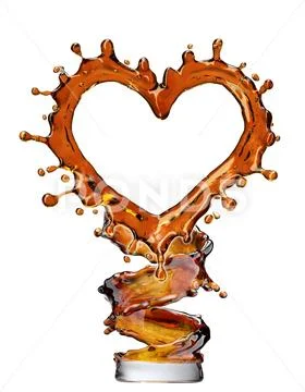 Heart from cola splash with bubbles isolated on white Stock Illustration