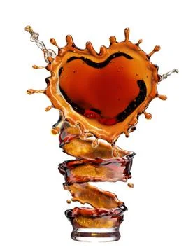 Heart from cola splash with bubbles isolated on white Stock Illustration