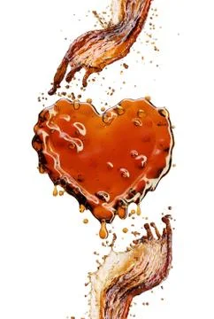 Heart from cola splash with bubbles isolated on white Stock Illustration