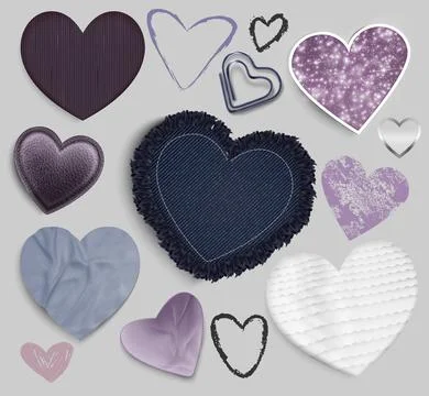 Heart collage set with textures Stock Illustration