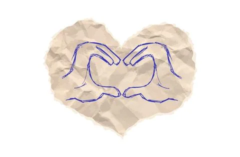Heart collage sticker. Scribble hands drawn by blue pen. Valentines day design Stock Illustration