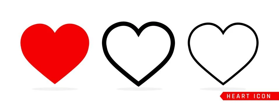 Heart collection flat icon set. Love symbol isolated on gray background. Vect Stock Illustration