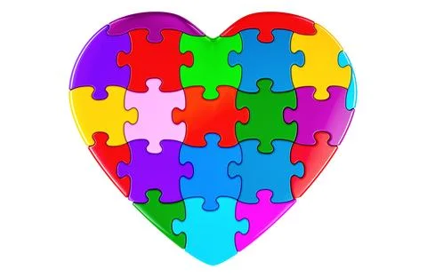 Heart from colored puzzles, 3D rendering Illustrazione stock