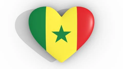Heart in the colors of Senegal flag, on a white background, 3d rendering top. Stock Illustration