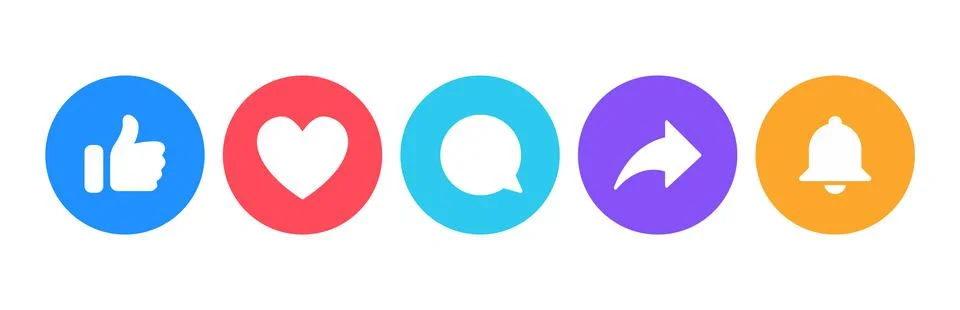 Like, Heart, Comment, Share, and Notification Social Media Interface Icons Set Stock Illustration
