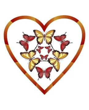 Heart with composition of yellow and red butterflies Stock Illustration