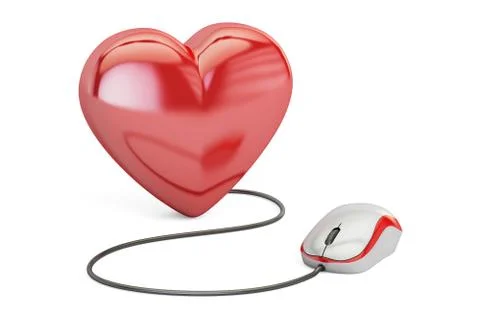 Heart with computer mouse, online dating concept. 3D rendering Illustrazione stock