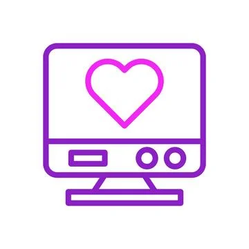 Heart on Computer Screen, Digital Love, Online Connection, Social Media Stock Illustration