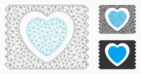 Heart Condom Pack Vector Mesh Carcass Model and Triangle Mosaic Icon Stock-Illustration