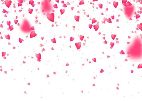 Heart confetti background. Falling from above pink love particles. Blurred petal Stock Illustration