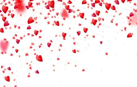 Heart confetti border background. Falling from above red love particles Ilustração Stock